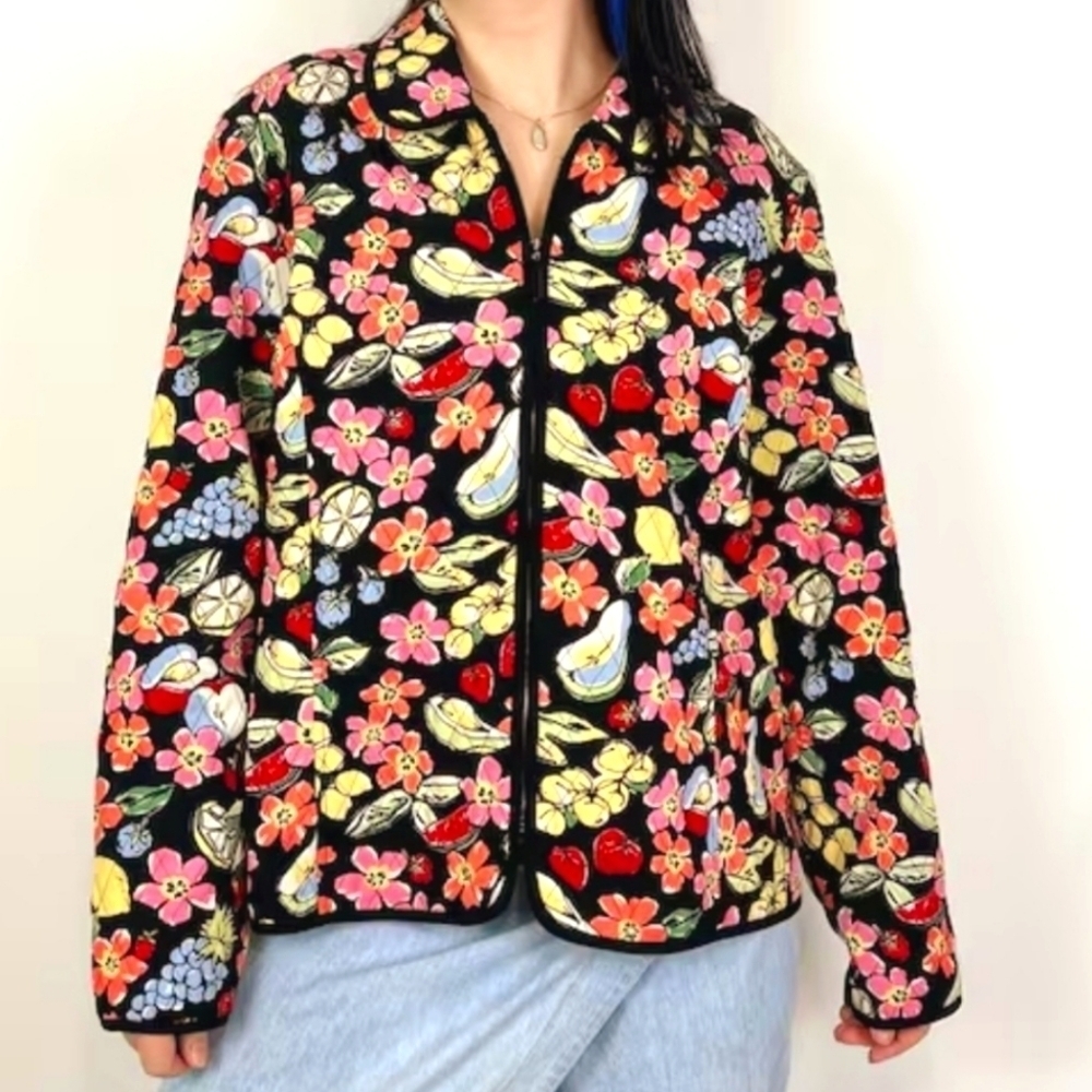 Vintage Fruit and Floral Quilted Jacket S
